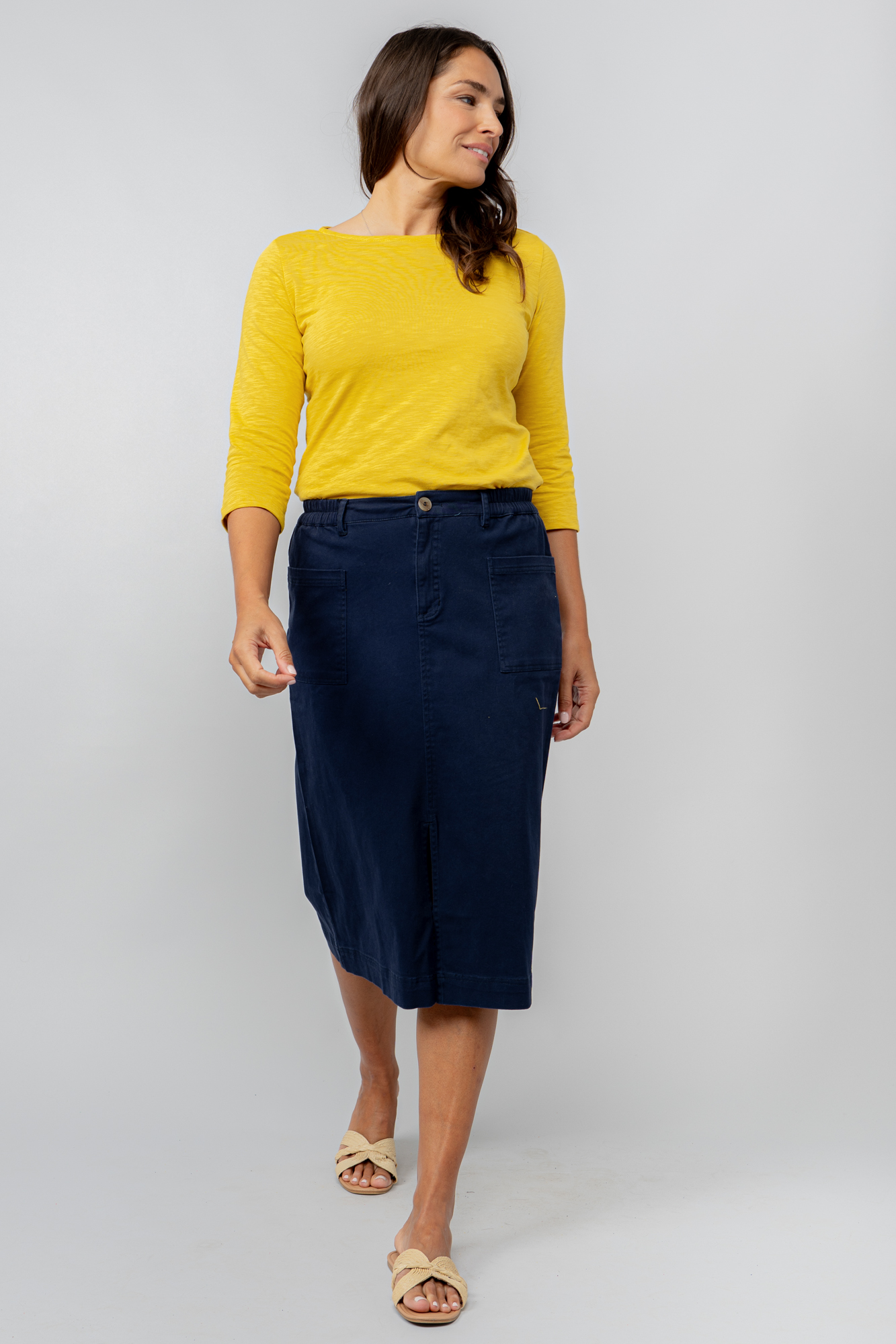 Lily & Me Penrose Stretch Twill Midi Skirt