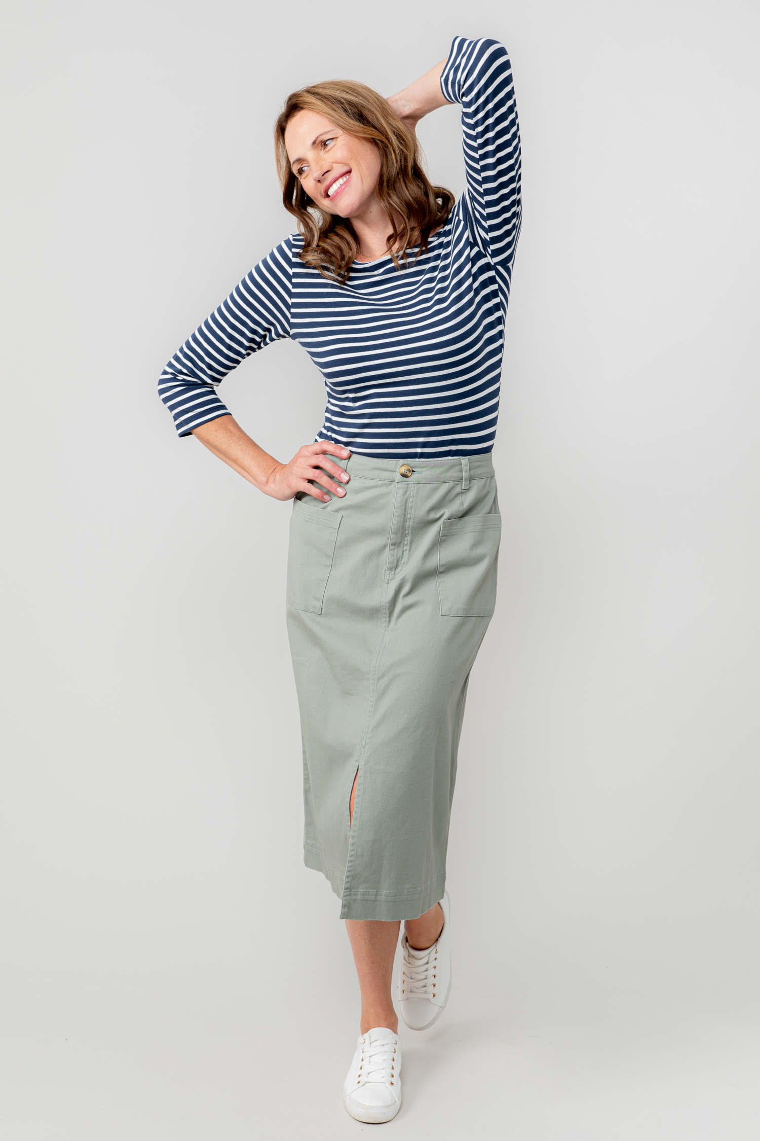 Lily & Me Penrose Stretch Twill Midi Skirt