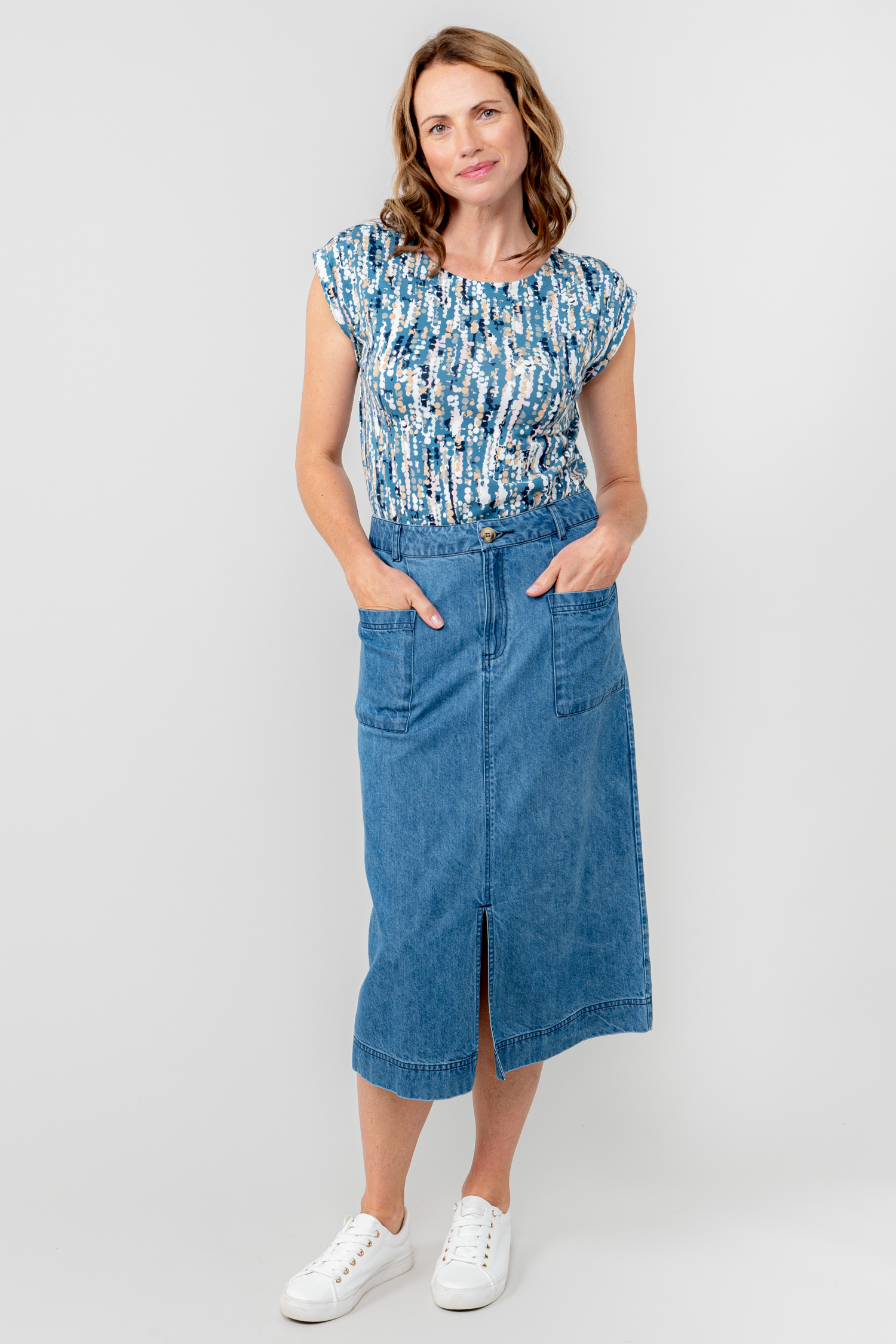 Lily & Me Penrose Denim Midi Skirt