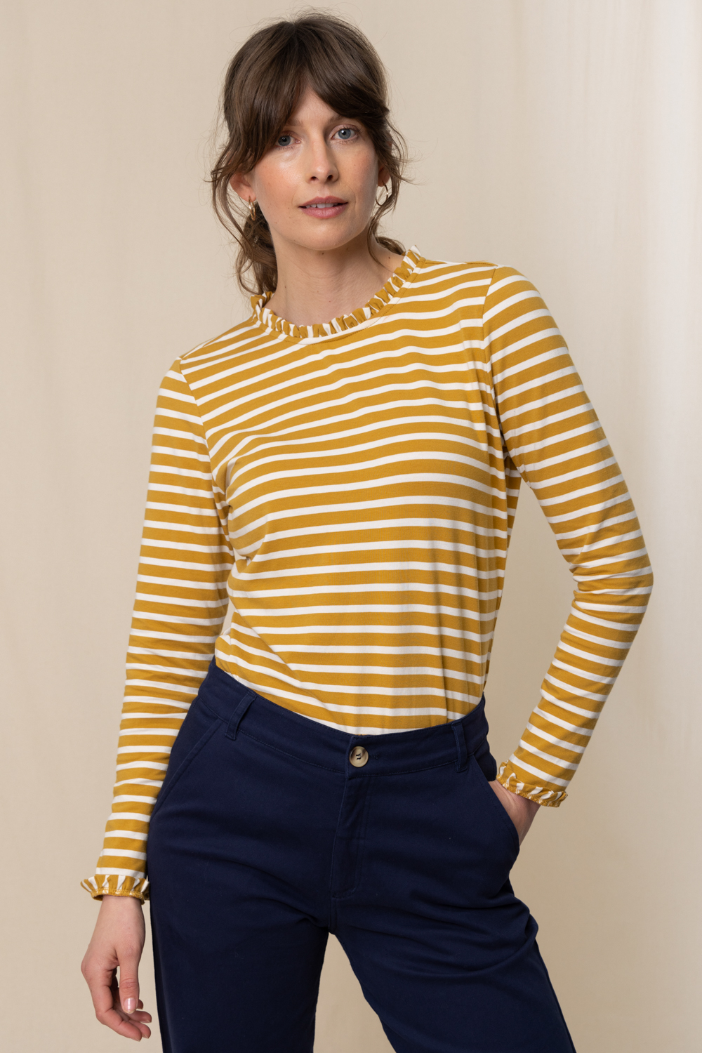 Lily & Me Marnie Stripe Frill Neck Top