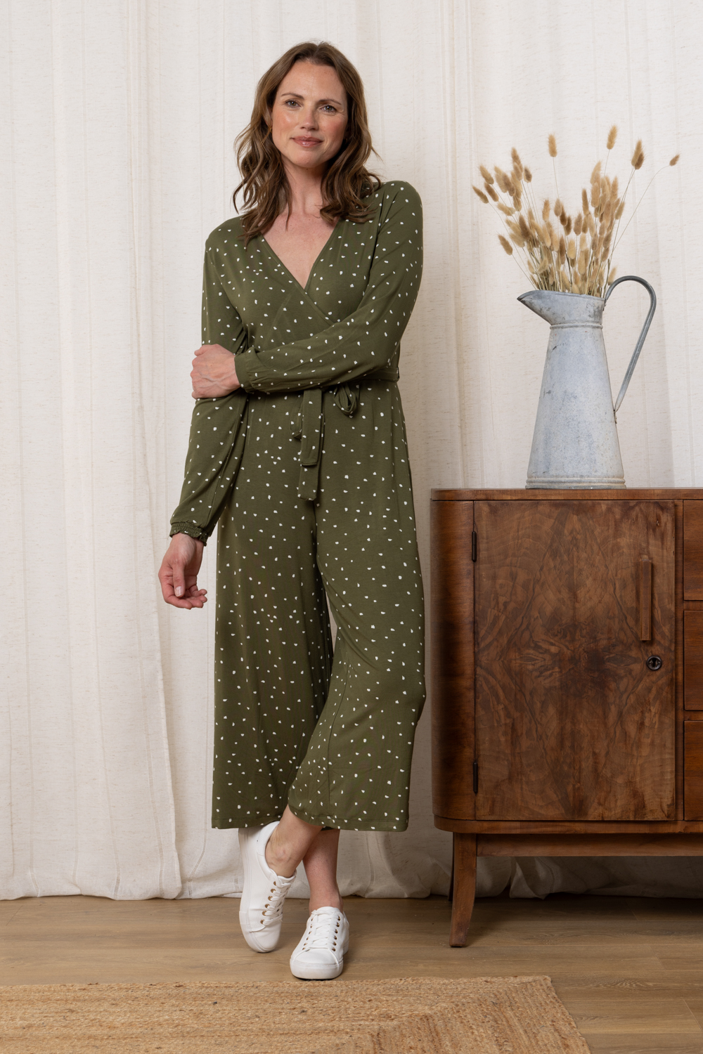 Lily & Me Riley Ditsy Print Wide-Leg Jersey Jumpsuit