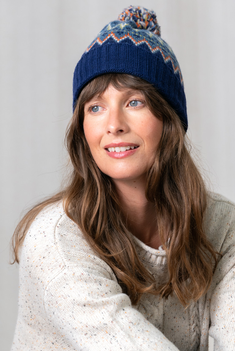 Fair Isle Soft Wool Blue Bobble Hat Winter Hats Lily Me Clothing