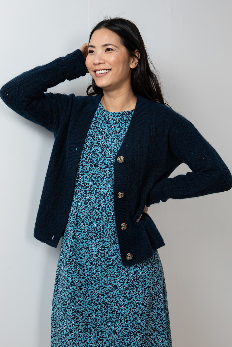 Navy discount pointelle cardigan