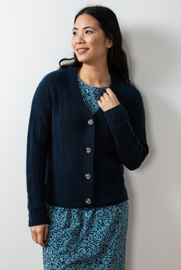 Navy 2025 pointelle cardigan