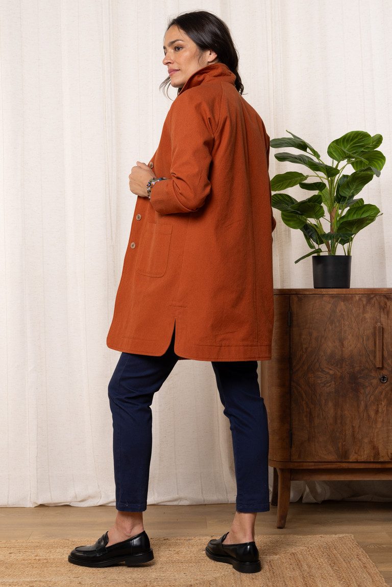 NT BY AMATI Style Long Linen Coat/Jacket factory One Size Orange Bright Color.