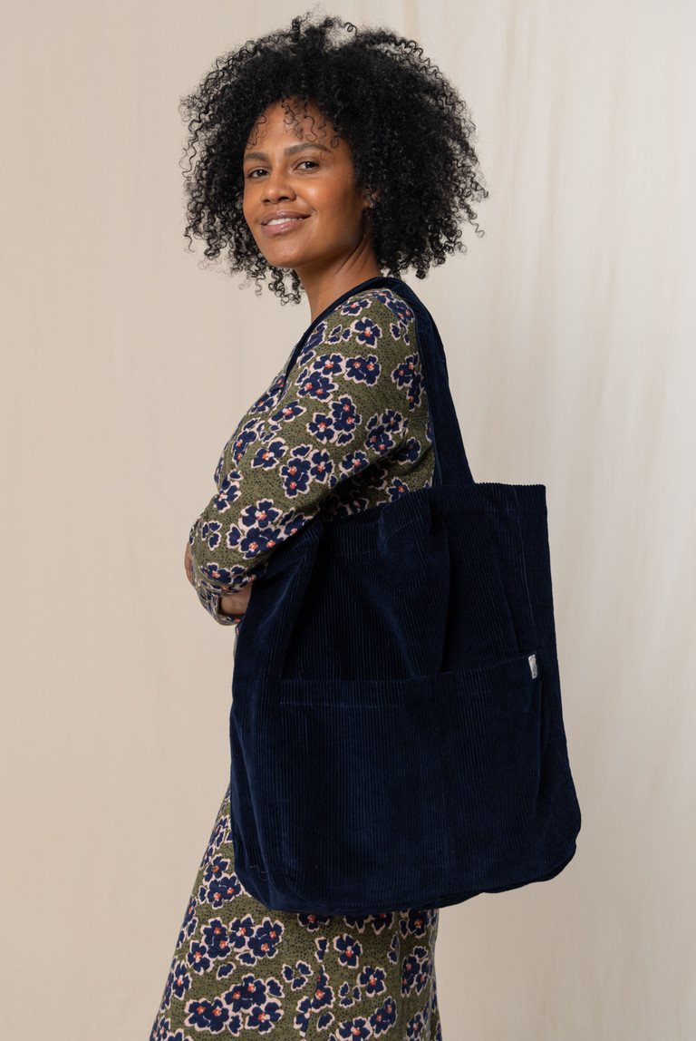 Jumbo Cord Shoulder Bag in Navy Lily and Me Clothing